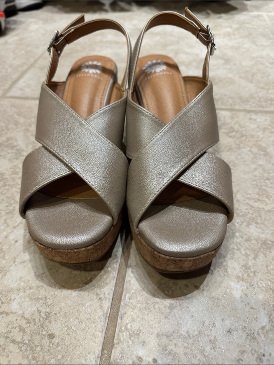 Yellow Box Shoes - NWOT Yellow Box Metallic Taupe Cork Platform Wedges​